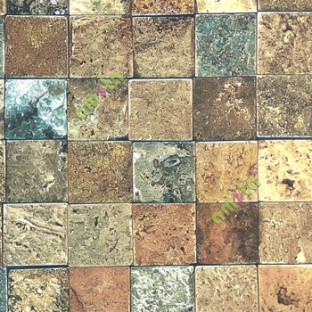 Green brown yellow black color natural stone cladding  small pieces texture stone tiles wallpaper