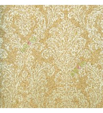 Gold color traditional self design damask pattern texture finished cork material finished small dots home décor wallpaper