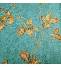 Dark blue color beautiful golden natural floral hanging leaf with texture finished traditional damask designs backgrounds embossed patterns wallpaper