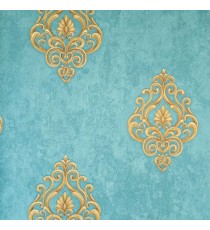 Dark blue color background with golden color traditional designs embossed pattern concrete finished surface wallpaper
