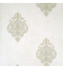 Cream color background with blue and light brown color traditional designs embossed pattern concrete finished surface wallpaper