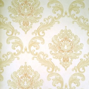 Beige color background texture finished with golden brown color beautiful traditional big damask designs embossed pattern swirls pattern wallpaper