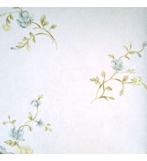Grey color traditional texture finished damask designs with blue brown gold beautiful natural look flower and ling branch leaves pattern wallpaper