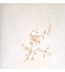 Cream color traditional texture finished damask designs with brown gold beautiful natural look flower and ling branch leaves pattern wallpaper