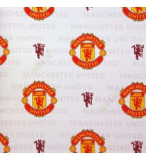 Red yellow black color manchester football club logo red devil united club name in background teenage designs home décor wallpaper