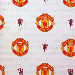 Red yellow black color manchester football club logo red devil united club  name in background teenage designs home décor wallpaper