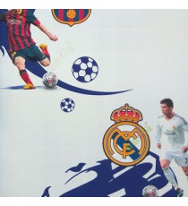 Yellow blue white red black color playing football Messi real Madrid logo crown Ronaldo Barcelona FCB texture background home décor wallpaper