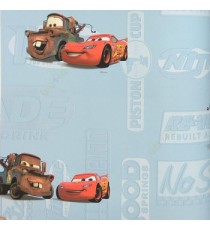 Blue red white yellow color kids designs cars big wheels zigzag roads cars teeth cute eyes cars tows alphabets background texture surface home décor wallpaper