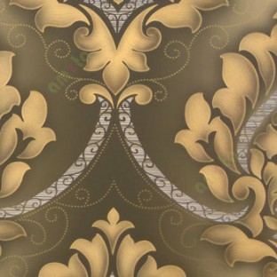 Dark brown gold silver black color beautiful big size damask design floral swirls embossed finished small dots carved designs home décor wallpaper