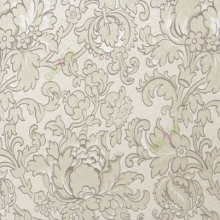 Brown grey cream color traditional damask flower buddy pattern floral designs big leaf small flower buds grant look home décor wallpaper