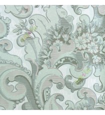 Grey purple blue cream color traditional embossed carved patterns flower leaf traditional designs floral seeds swirl horizontal stripes texture home décor wallpaper