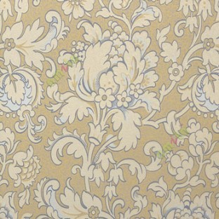 Gold grey cream color traditional damask flower buddy pattern floral designs big leaf small flower buds grant look home décor wallpaper