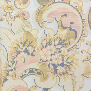 Gold grey cream orange color traditional embossed carved patterns flower leaf traditional designs floral seeds swirl horizontal stripes texture home décor wallpaper